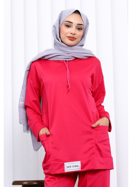 KOYU FUŞYA Önü Etiketli İki İplik Tesettür Takım modelleri