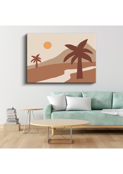 Çöl Silueti - Minimalist Palmiye Vektörel Kanvas Tablo