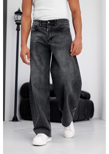 Puertas Erkek Yüksek Bel Balon Baggy Fit Bol Kesim Kot Pantolon fırsatları