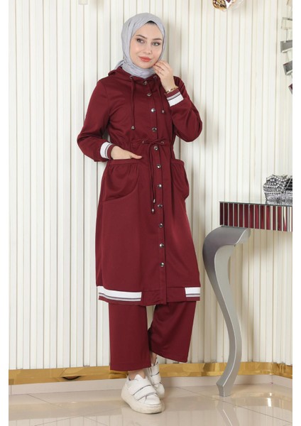 Kapşonlu Ribanalı Takım Bordo MSW19196-2 modelleri