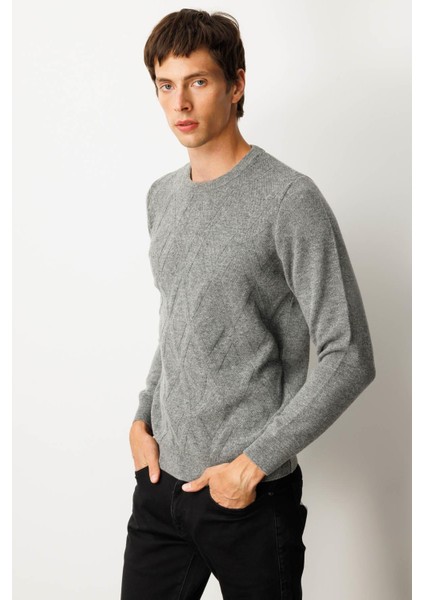 Erkek Sıfır Yaka Hasır Örgü Baklava Yürütmeli Yün Kazak Y.füme