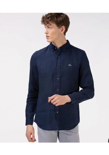 Lacivert Slim Düğmeli Yaka Gömlek fırsatları