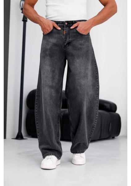 Puertas Erkek Yüksek Bel Balon Baggy Fit Bol Kesim Kot Pantolon