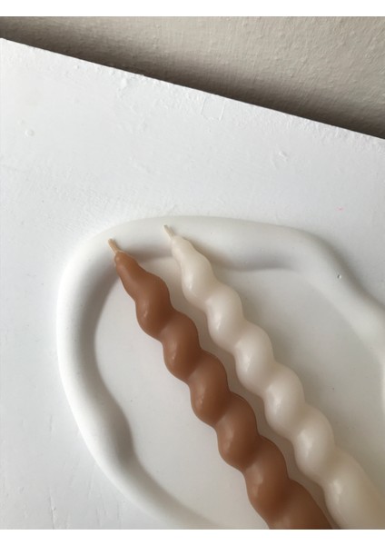 2'li Krem-Karamel Burgu Şamdan Mum Seti modelleri