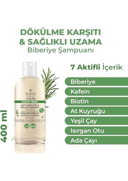 Yoon Biberiye Şampuanı 2’li Set – Tuzsuz, Sülfatsız, Vegan, Saç Dökülmesine Karşı & Hızlı Uzama | 800ML (2X400ML) modelleri