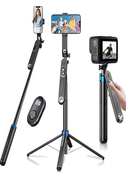 360° Ayarlanabilir Bluetooth Kumandalı 180 cm Telefon Tripod | Android Ios Gopro Uyumlu