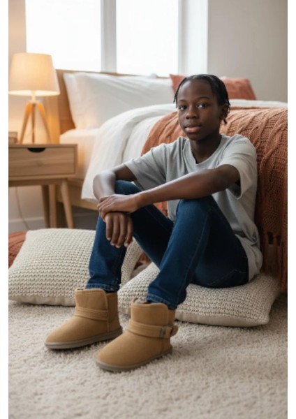 Çocuk Tam Ortopedik Süet Içi Kürklü Cırtlı Kreş Anaokulu Ev Panduf Bot