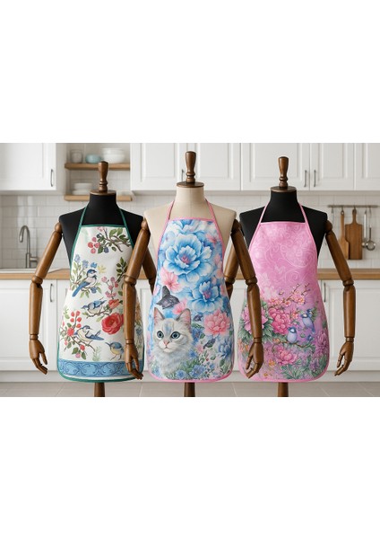 3'lü Avantajlı Mutfak Önlüğü Sıvı Geçirmez Dijital Baskılı Önlük