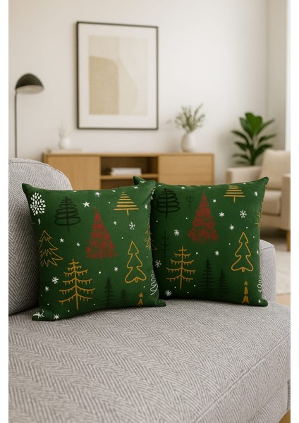 Yılbaşı Desenli Dekoratif Çift Taraflı Kırlent Kılıfı – Duck Kumaş 43X43 cm fırsatları