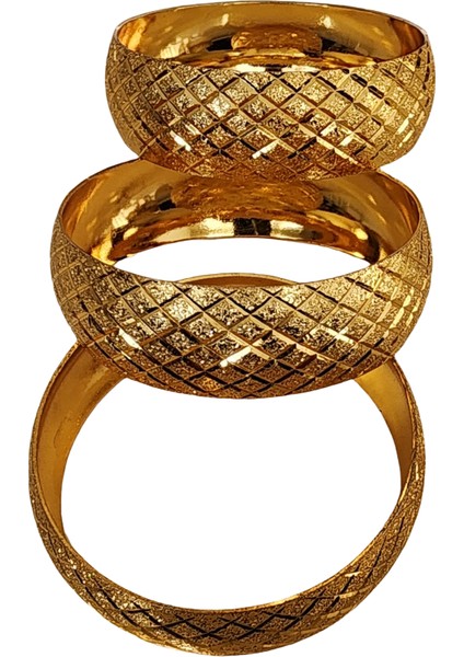 3 Adet Baklava Model 3 cm Genişlik Altın Kaplama Bilezik Seti (KPL009) fiyatları