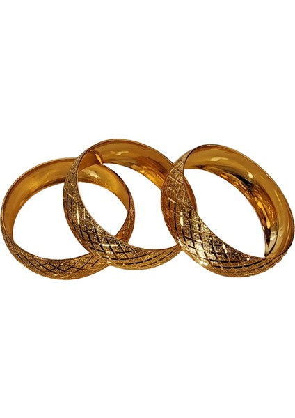 3 Adet Baklava Model 3 cm Genişlik Altın Kaplama Bilezik Seti (KPL009) modelleri