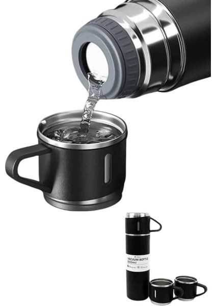 Üç Kapaklı Vacuum Flask Paslanmaz Çelik Termos 500 ml