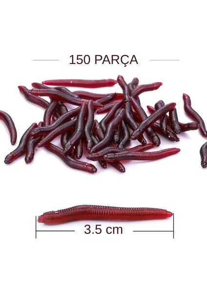 150 Adet Plastik Kokusuz Premium Gerçekçi Kırmızı Toprak Solucanı Balıkçılık Yemi