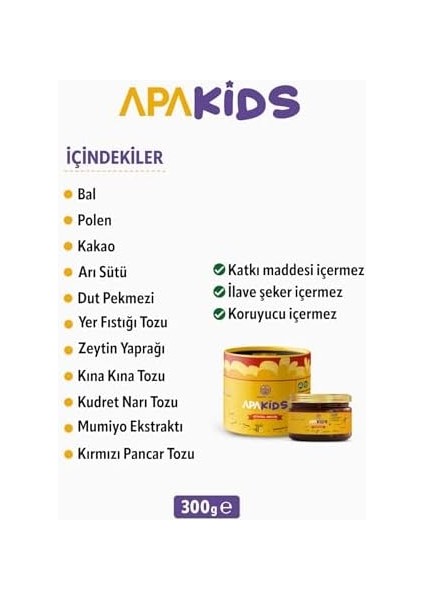 Apayrı Yaşam Apakids Çocuklara Özel Mumiyo, Arı Sütü, Polen Içeren Yoğunlaştırılmış Bio MACUN%100 Bitkisel Apakids