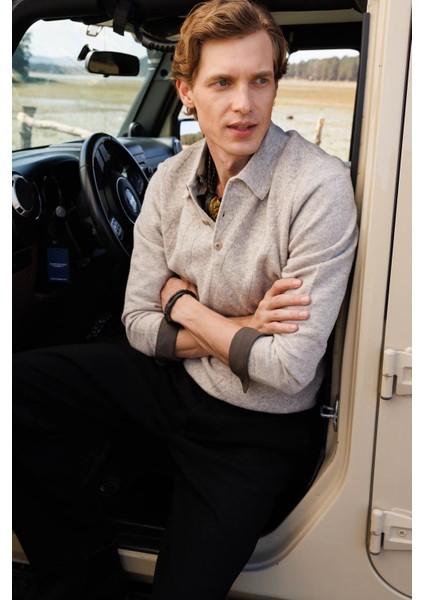 Erkek Polo Yaka Hasır Örgü Baklava Yürütmeli Yün Kazak V.bej fiyatları