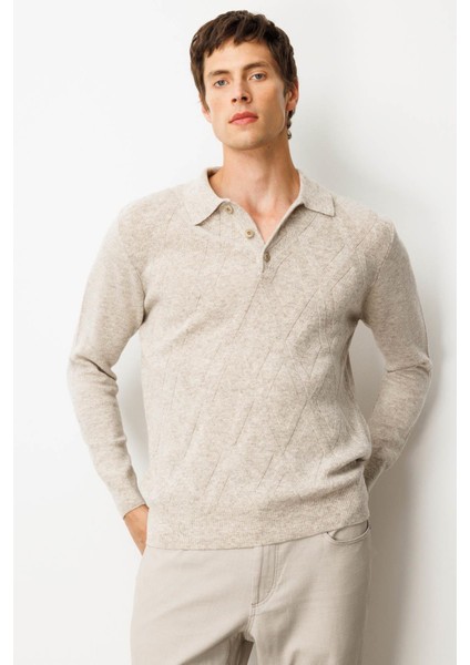 Erkek Polo Yaka Hasır Örgü Baklava Yürütmeli Yün Kazak V.bej fırsatları