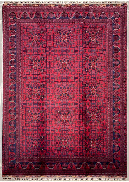 El Dokuma Afgan Halı Bordo Yün Kök Boya