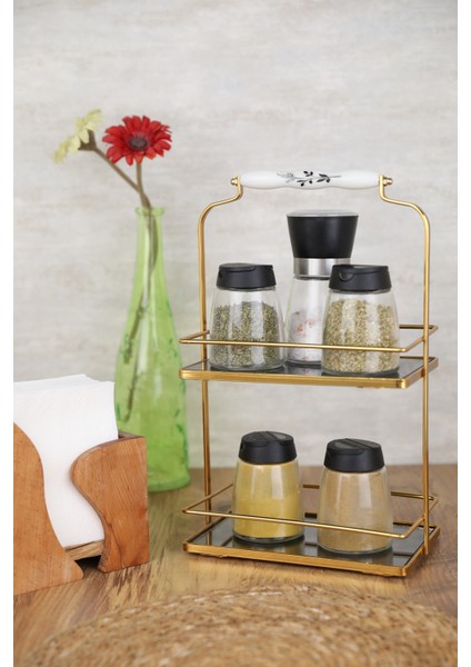 Çarşı Hanem Iki Katlı Gold Sunumluk Kare Kozmetik Düzenleyici Banyo Servis Sunum Nişan Tepsisi Çok Amaçlı fiyatları