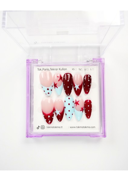 15'li Renkli Uzun Badem UBD1515 Tekrar Kullanılabilir El Yapımı Protez Takma Tırnak - Renkli-L modelleri