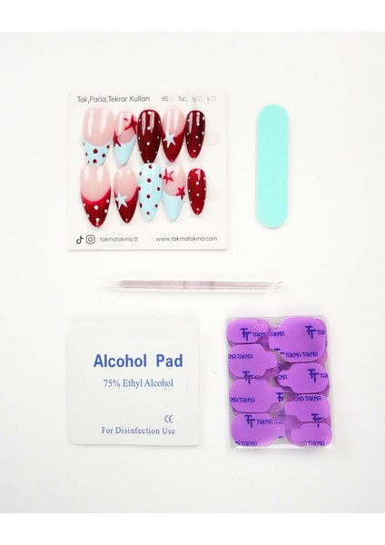 15'li Renkli Uzun Badem UBD1515 Tekrar Kullanılabilir El Yapımı Protez Takma Tırnak - Renkli-L fırsatları