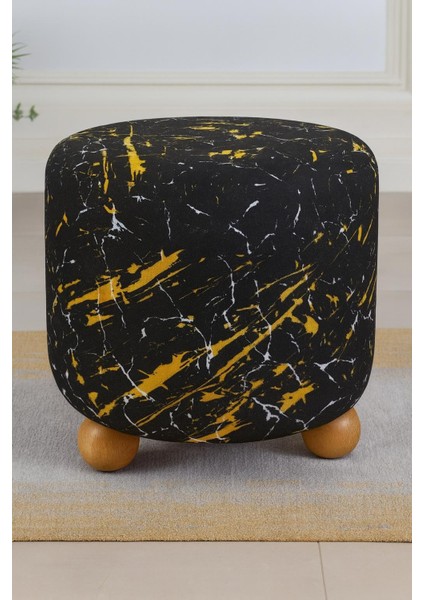Siyah Mermer Desenli Modern Puf / Sehpa”