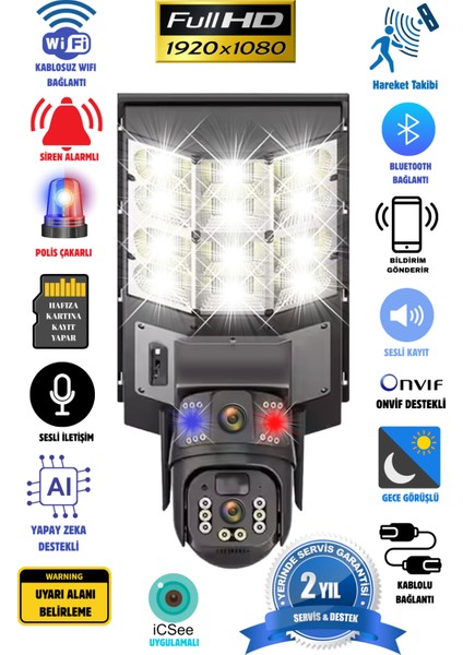 6mp Fullhd Sokak Aydınlatmalı 20.000 Mah Bataryalı Solar Panelli Hareket Sensörlü Projektör Kamera