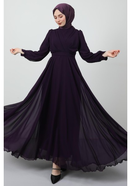Önü Çapraz Şifon Elbise Mor fiyatları