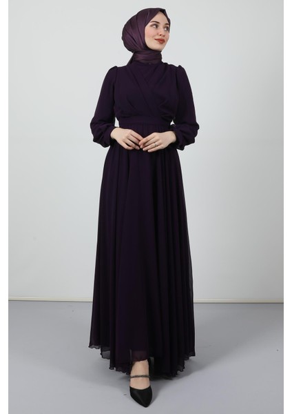 Önü Çapraz Şifon Elbise Mor modelleri