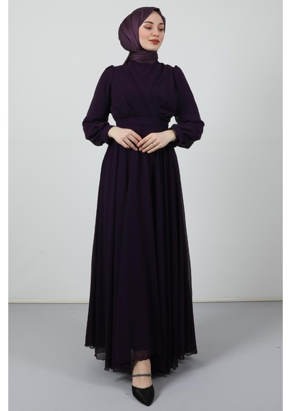 Önü Çapraz Şifon Elbise Mor fırsatları