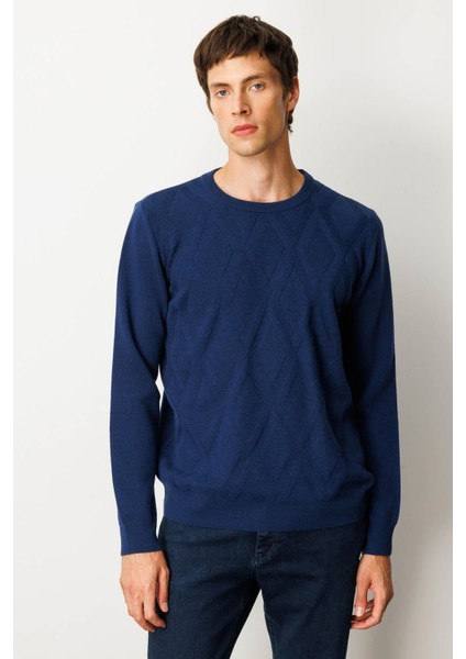 Erkek Sıfır Yaka Hasır Örgü Baklava Yürütmeli Yün Kazak Indigo fiyatları