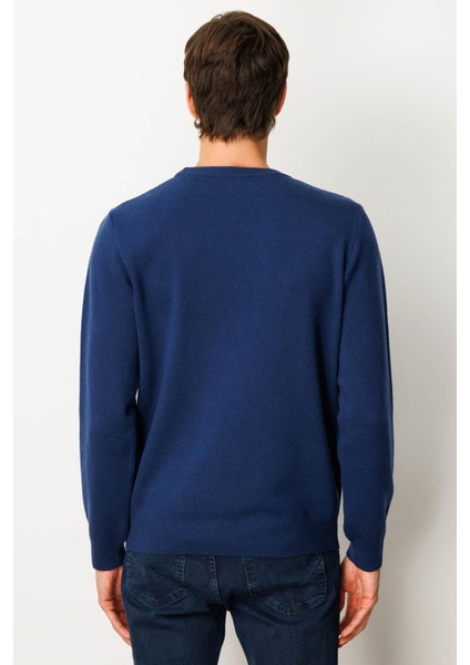 Erkek Sıfır Yaka Hasır Örgü Baklava Yürütmeli Yün Kazak Indigo modelleri