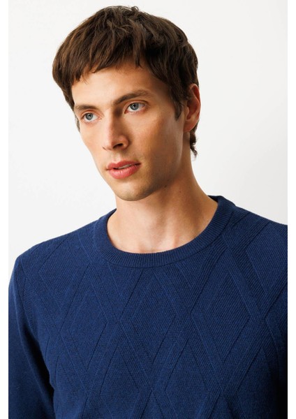 Erkek Sıfır Yaka Hasır Örgü Baklava Yürütmeli Yün Kazak Indigo fırsatları