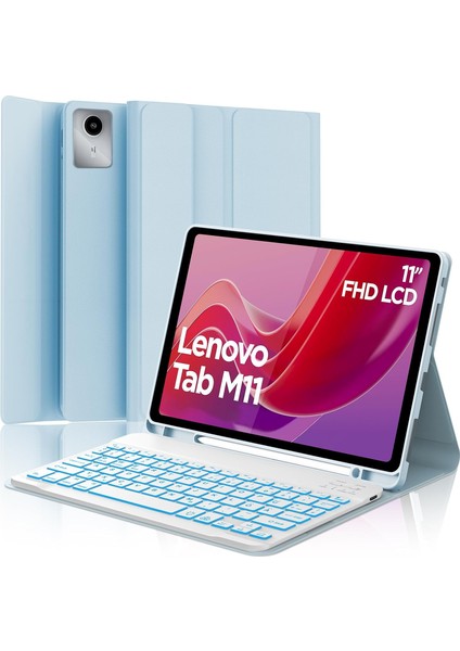 Lenovo Tab M11 TB330FU 11 Inç Uyumlu Tablet Klavyeli Kılıf Kablosuz Bluetooth Kalem Bölmeli Q Türkçe
