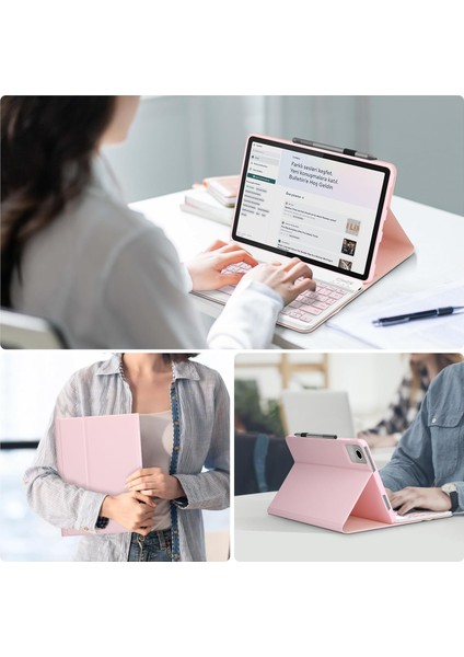 Lenovo Tab M11 TB330FU 11 Inç Uyumlu Tablet Klavyeli Kılıf Kablosuz Bluetooth Kalem Bölmeli Q Türkçe modelleri
