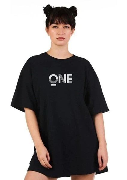 Unisex Baskılı Oversize T-Shirt - Siyah