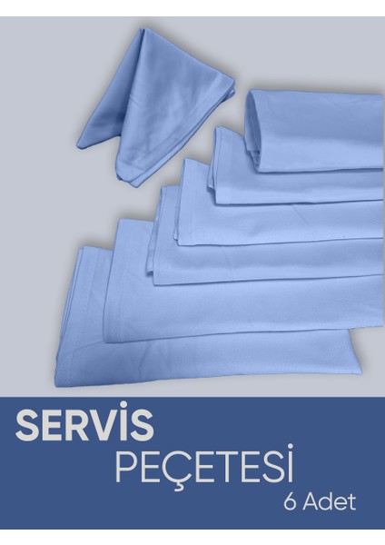 Mavi Renk Pamuk Saten Servis Peçetesi Sunum Peçetesi Amerikan Servis 6'lı Kumaş Peçete – 45X45 cm