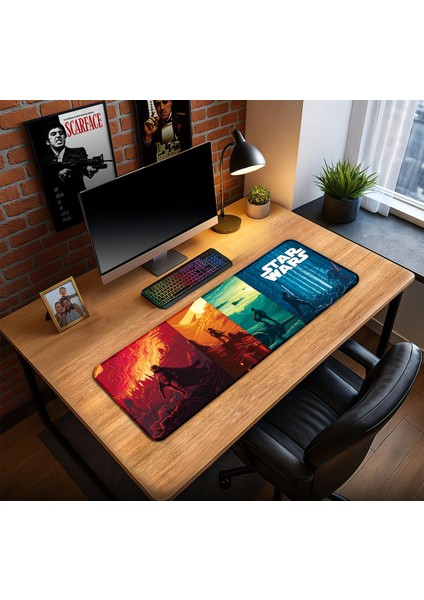 Star Wars Görünümülü Oyun Gaming Klavye Mouse Pad Kaymaz Taban Kenarları Dikişli Masa Matı 70X30 cm