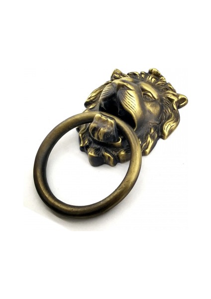 Eco Lounge Antika Tarz Dekoratif Pirinç Aslan Kapı Tokmağı, Taktak - 102X130 Mm, Antik