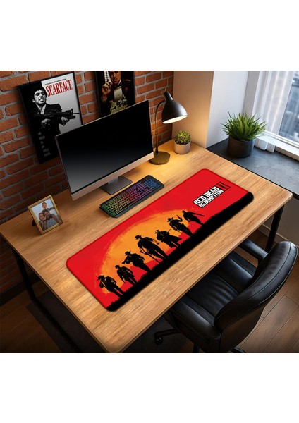 Red Dead Redemption Görünümlü Oyun Gaming Klavye Mouse Pad Kaymaz Taban Kenarları Dikişli Masa Matı 70X30 cm
