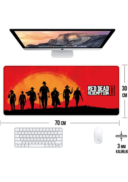 Red Dead Redemption Görünümlü Oyun Gaming Klavye Mouse Pad Kaymaz Taban Kenarları Dikişli Masa Matı 70X30 cm modelleri