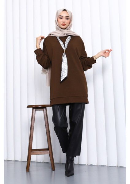 Kahverengi Fular Aksesuarlı Modal Tunik fiyatları