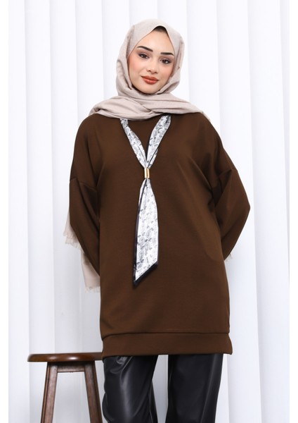 Kahverengi Fular Aksesuarlı Modal Tunik modelleri