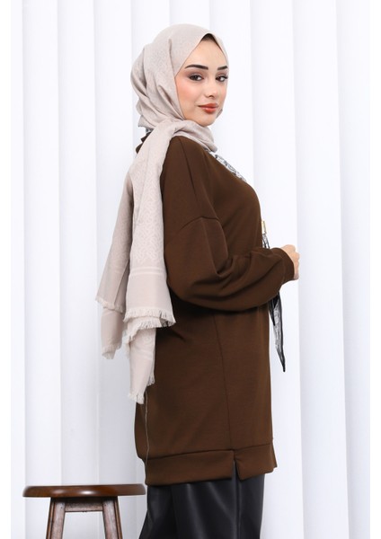 Kahverengi Fular Aksesuarlı Modal Tunik fırsatları
