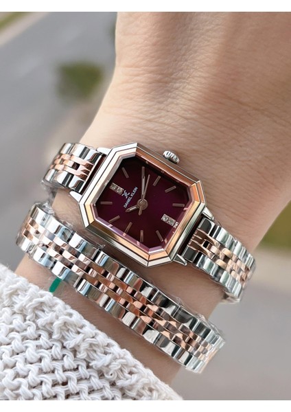 Dolamalı Çelik Kordonlu 2 Yıl Garantili 3 Atm Suya Dayanıklı Kadın Kol Saati+Bileklik 4