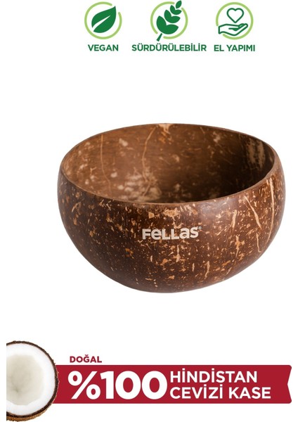 Jumbo Hindistan Cevizi Kase 700 ml El Yapımı Doğal Vegan 13-15 cm Çapında