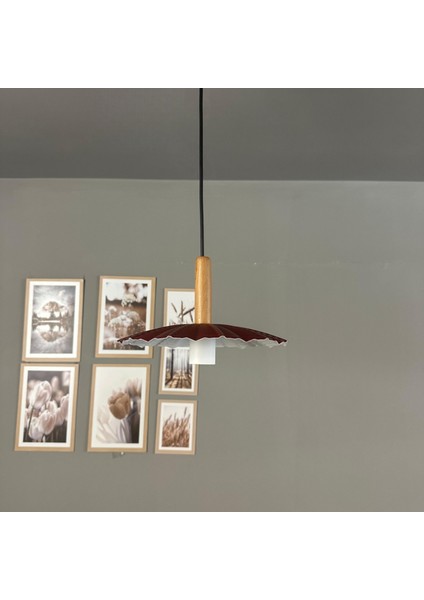 Moriva Vişne Çürüğü Metal Avize Ahşap Başlık Tekli Rustik Cafe Modern Sarkıt Aydınlatma