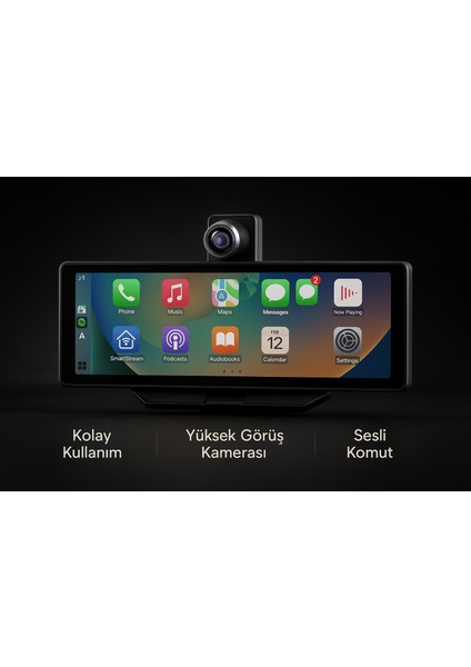 10.26” Akıllı Araç Multimedya Ekranı – 4k, Kablosuz Kamera, Carplay, Android Auto, Bluetooth, Fm Yayın