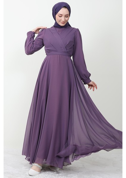 Önü Çapraz Şifon Elbise Koyu Lila fiyatları