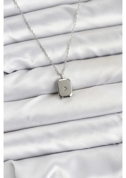 316L Çelik Zincir Gümüş Renk Minimal Kutup Yıldızı Model Kadın Kolye - TJ-BKO10684