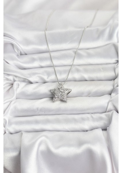 316L Çelik Zincir Gümüş Renk Zincirli Gümüş Yıldız Model Kadın Kolye - TJ-BKO10678 fiyatları